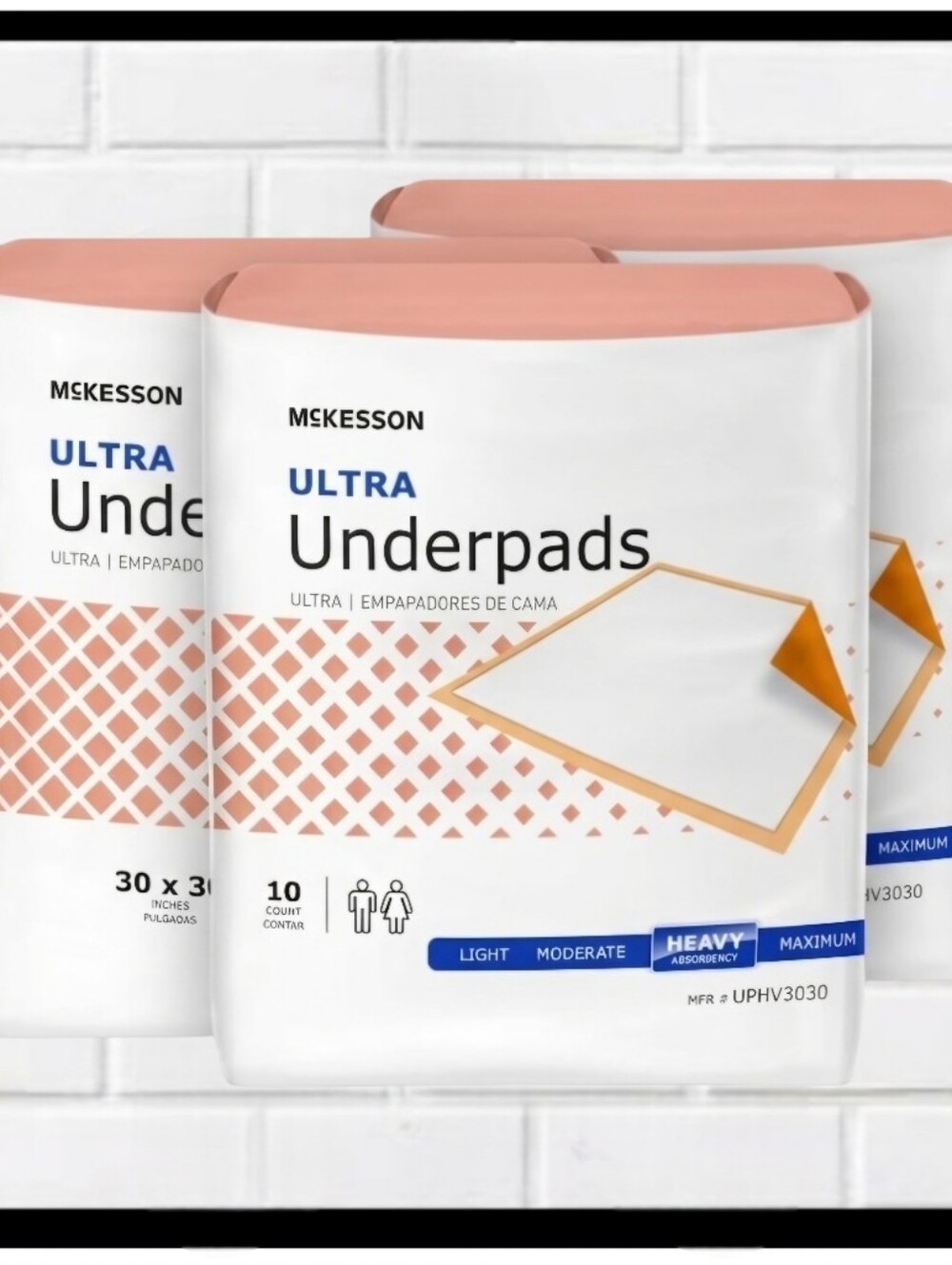 MCKESSON Ultra Underpads 30x30 Heavy Absorbency - 30 Total (3 Packs of 10)